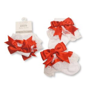Aby Lace Socks With Bow - Red