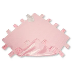 Pink Knitted Baby Comforter With Tags And Satin Reverse