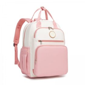 Baby Changing Backpack With Insulated Bottle Holders, Stroller Clips & Trolley Sleeve For Everyday & Travel - Pink And Beige