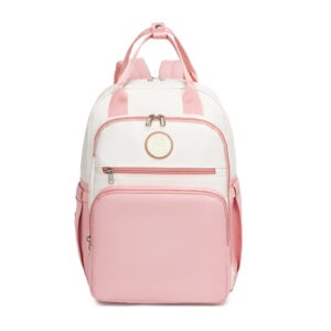 Baby Changing Backpack With Insulated Bottle Holders, Stroller Clips & Trolley Sleeve For Everyday & Travel - Pink And Beige