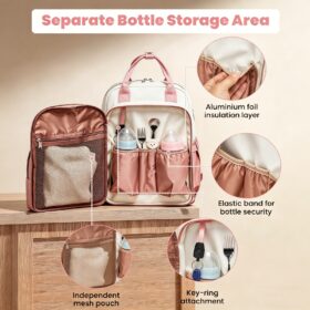Baby Changing Backpack With Insulated Bottle Holders, Stroller Clips & Trolley Sleeve For Everyday & Travel – Pink And Beige