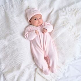Pink Knitted Onesie & Bobble Hat