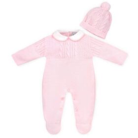 Pink Knitted Onesie & Bobble Hat