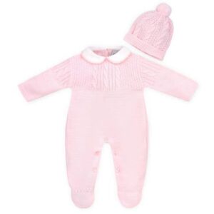 Pink Knitted Onesie & Bobble Hat