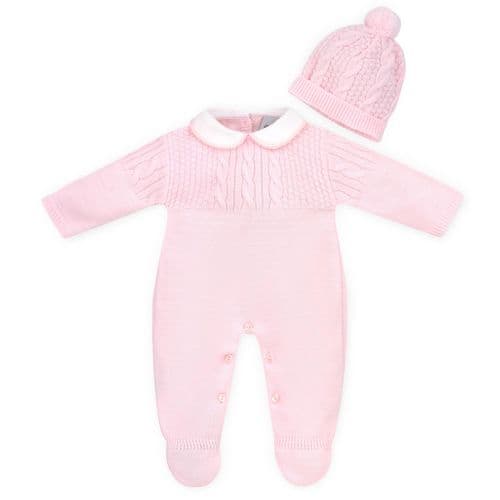 Pink Knitted Onesie & Bobble Hat Pink Knitted Onesie & Bobble Hat