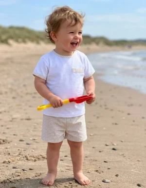 Pex Gingham Shorts Suit-Natural