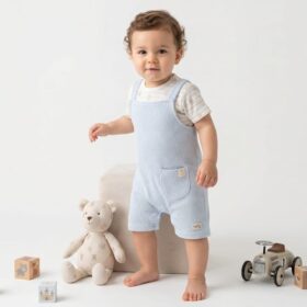 Baby Boys 2pc Cotton Teddy Bear T-Shirt & Dungarees Set
