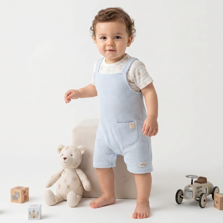 Baby Boys 2pc Cotton Teddy Bear T-Shirt & Dungarees Set Baby Boys 2pc Cotton Teddy Bear T-Shirt & Dungarees Set