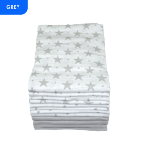 Muslinz 12 Pack Muslin Squares Grey Star Combo – 70x70cm