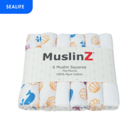 Muslinz 6 Pack Muslin Squares Patterned Sea Life– 70x70cm