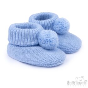 Blue Acrylic Bootees With Pom Pom
