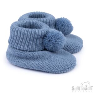 Dusty Blue Acrylic Bootees With Pom Pom
