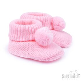 Pink Acrylic Bootees With Pom Pom