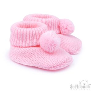 Pink Acrylic Bootees With Pom Pom
