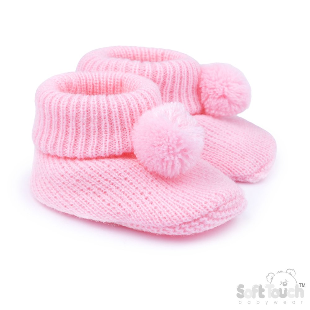 Pink Acrylic Bootees With Pom Pom Pink Acrylic Bootees With Pom Pom