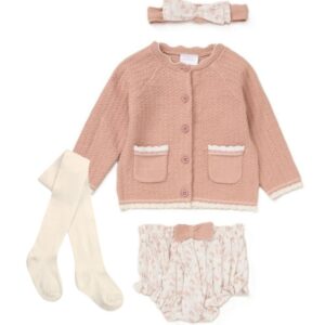 Baby Girls Knitted Cardigan, Knickers, Tights & Headband Outfit