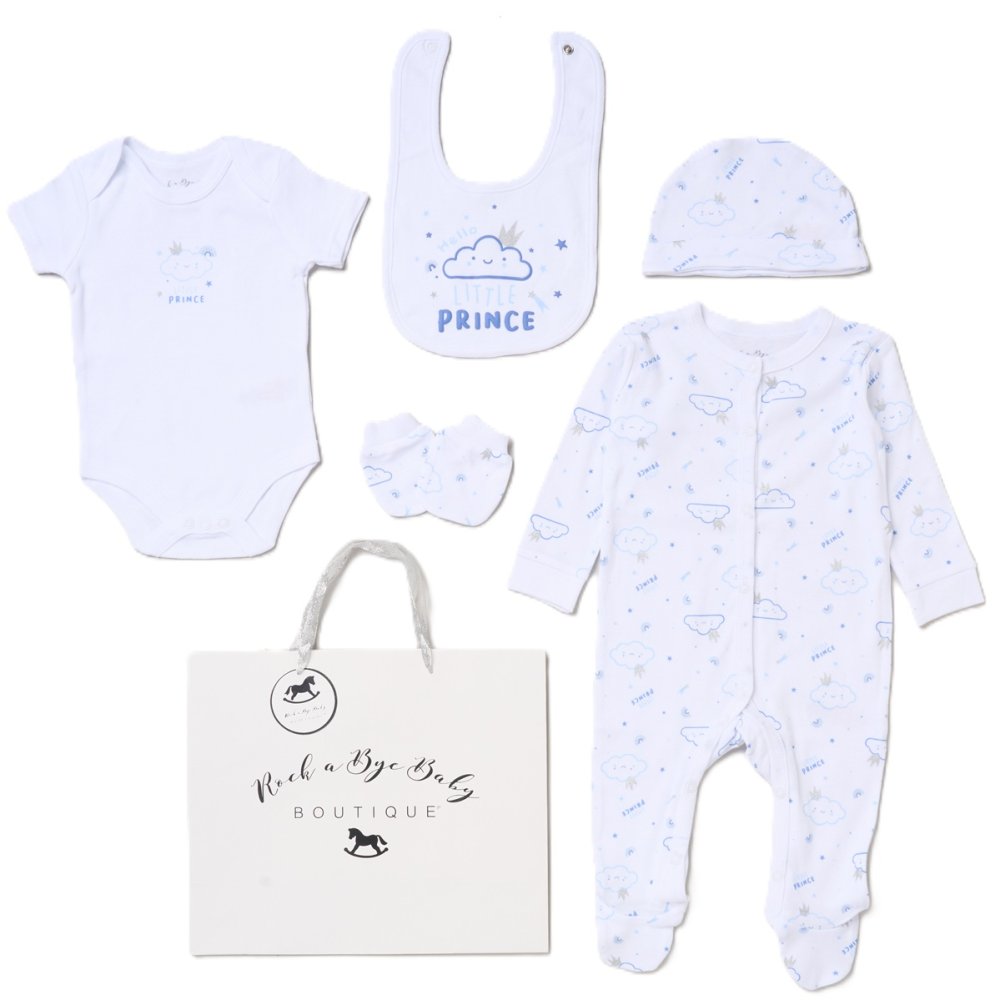 Baby Boys Little Prince 6 Piece Mesh Bag Gift Set Baby Boys Little Prince 6 Piece Mesh Bag Gift Set