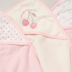 Baby Cherry & Hearts 6 Piece Hooded Towels & Washcloths Bath Time Set