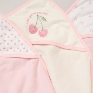 Baby Cherry & Hearts 6 Piece Hooded Towels & Washcloths Bath Time Set