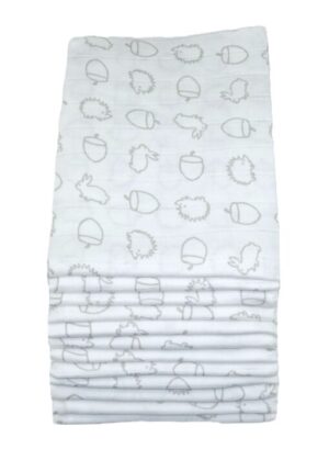Muslinz 12 Pack Muslin Squares Acorn Patterned – 70x70cm