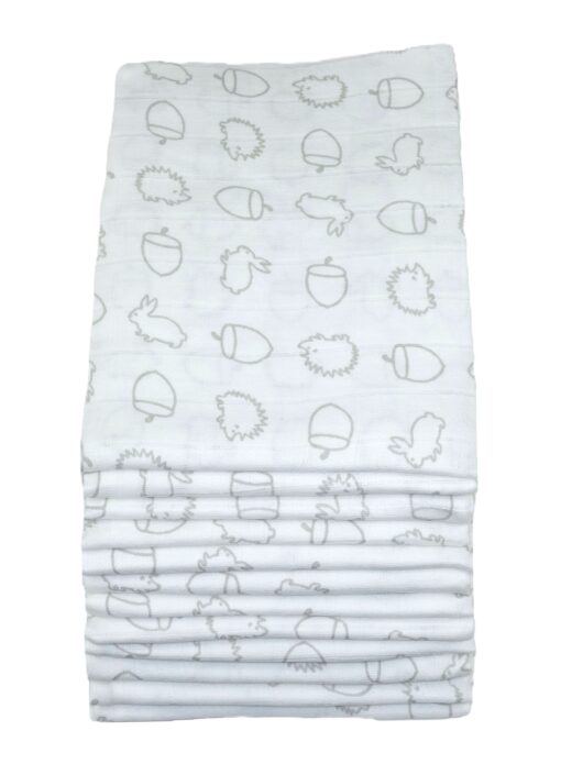 Muslinz 12 Pack Muslin Squares Acorn Patterned – 70x70cm Muslinz 12 Pack Muslin Squares Acorn Patterned – 70x70cm