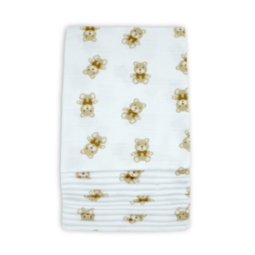 Muslinz 12 Pack Muslin Squares Teddy Patterned – 70x70cm