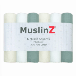 Muslinz 6 Pack Muslin Squares Aqua Neutrals- 70x70cm