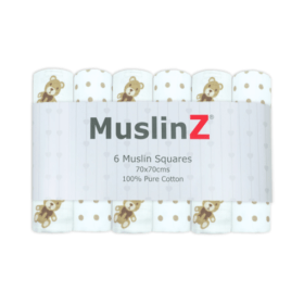 Muslinz 6 Pack Muslin Squares Patterned Teddy– 70x70cm