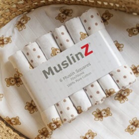 Muslinz 6 Pack Muslin Squares Patterned Teddy– 70x70cm
