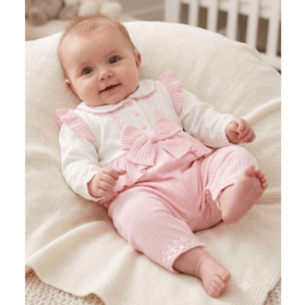 Baby Girls Frill & Bow Mock 2 Piece All In One Outfit