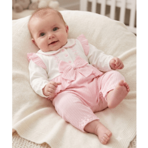 Baby Girls Frill & Bow Mock 2 Piece All In One Outfit