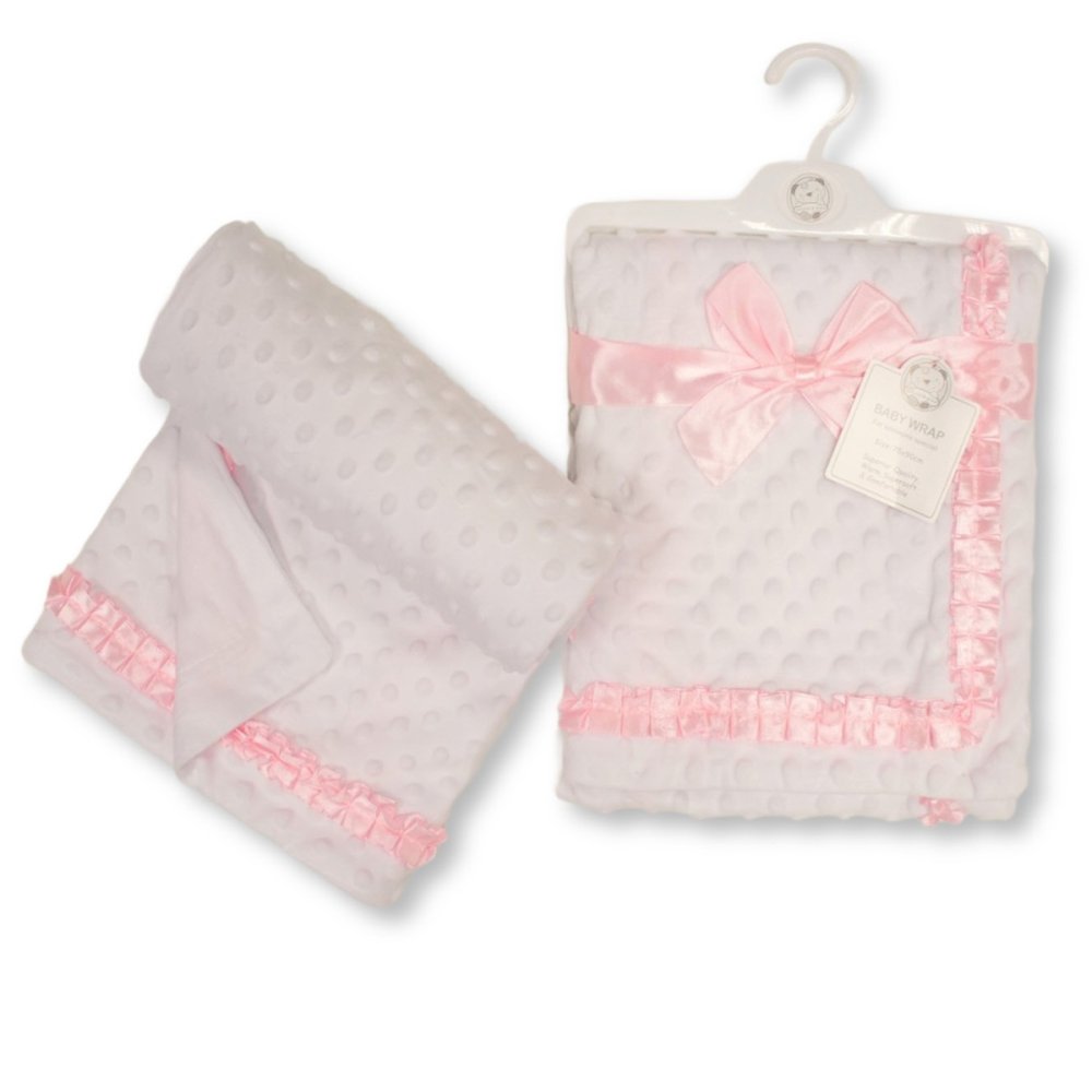 Baby Velour Bubble Wrap With Lace- Pink Baby Velour Bubble Wrap With Lace- Pink
