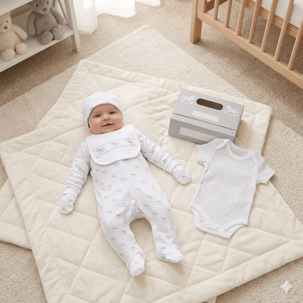 Baby Unisex Rocking Horse 6 Piece Mesh Bag Gift Set Baby Unisex Rocking Horse 6 Piece Mesh Bag Gift Set