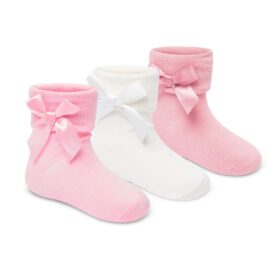 Baby Girls 3 Pack Socks With Bows & Grippers-Pink/white