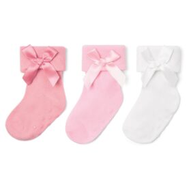Baby Girls 3 Pack Socks With Bows & Grippers-Pink/white