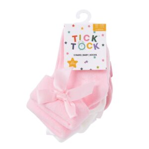 Baby Girls 3 Pack Socks With Bows & Grippers-Pink/white