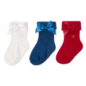 Baby Girls 3 Pack Socks With Bows & Grippers
