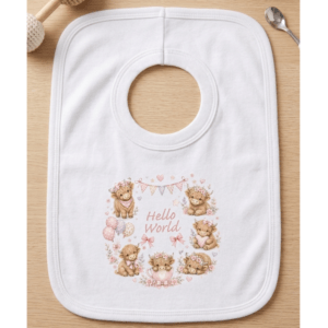 Hello World Highland Cows Over Head Bib