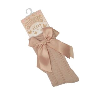 Beige Knee Length Socks W/bow