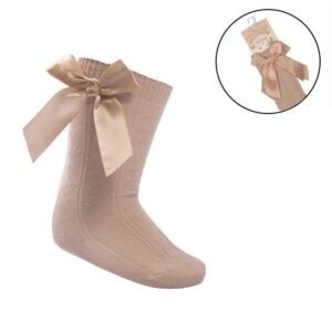 Beige Knee Length Socks W/bow