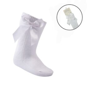 White Knee Length Socks W/bow (0-6 Months)