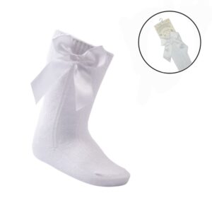 White Knee Length Socks W/bow (0-6 Months)