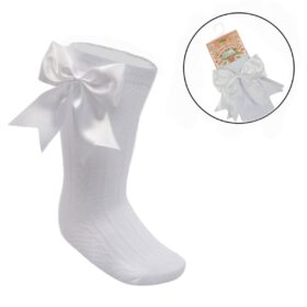 White Knee Length Socks W/large Bow (0-6 Months)