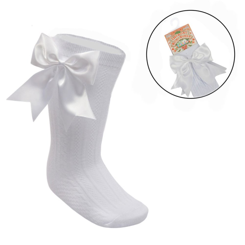White Knee Length Socks W/large Bow (0-6 Months) White Knee Length Socks W/large Bow (0-6 Months)