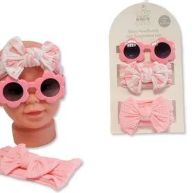 Baby Girls Headbands With Bow And Sunglasses Set – Pink