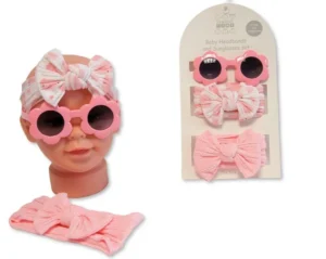 Baby Girls Headbands With Bow And Sunglasses Set - Pink