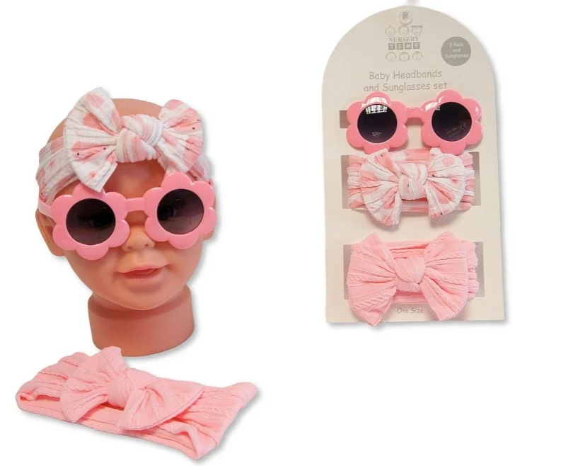Baby Girls Headbands With Bow And Sunglasses Set - Pink Baby Girls Headbands With Bow And Sunglasses Set - Pink