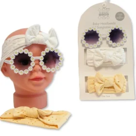 Baby Girls Headbands With Bow And Sunglasses Set - Yellow/white