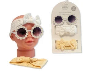 Baby Girls Headbands With Bow And Sunglasses Set - Yellow/white