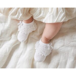 Baby Cotton Lace Socks With Bow - White (0-18 Months)